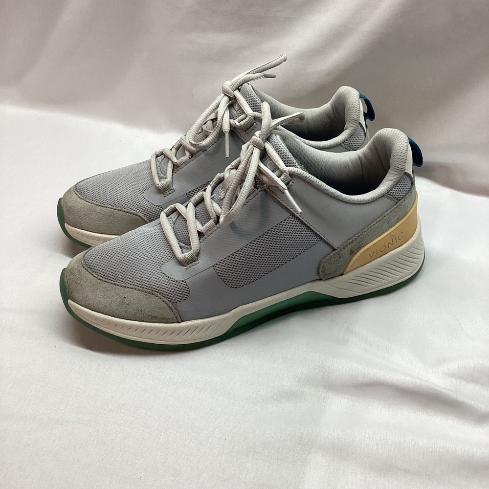 Vionic Fearless Gray Walking Sneakers Women Size 8 Mesh Suede Teal Accents